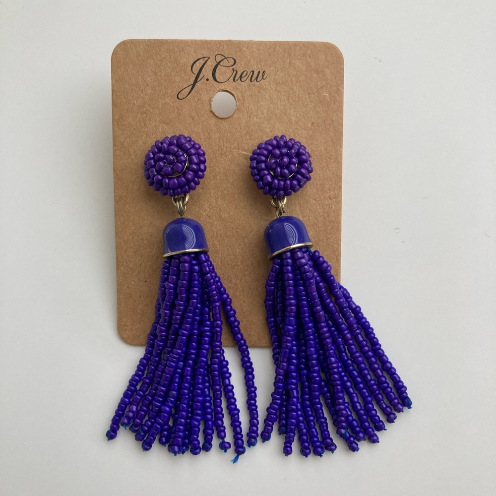 🎁 J.Crew Beaded Royal Blue tassel earrings NWT